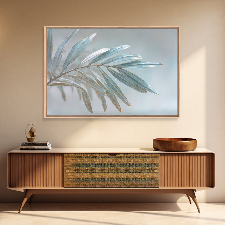 Simple Palm Frond on Off White Linen Framed Canvas Print, Bathroom Art, Gallery Decor, Bathroom Decor, Abstract Art, Spa, BAT-3x2-99