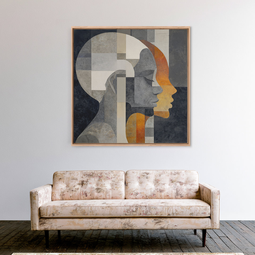 Monochrome Female Profile Framed Canvas Print, Black and White Art, Modern Decor, Living Room Decor, Abstract Art, Monochrome, BAW-1x1-1