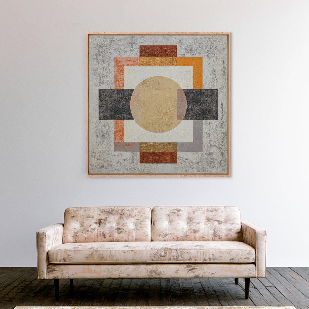 Geometric Bauhaus Grayscale Shapes Canvas Print, Black and White Art, Abstract Wall Art, Living Room Decor, Abstract Art, BAW-1x1-18