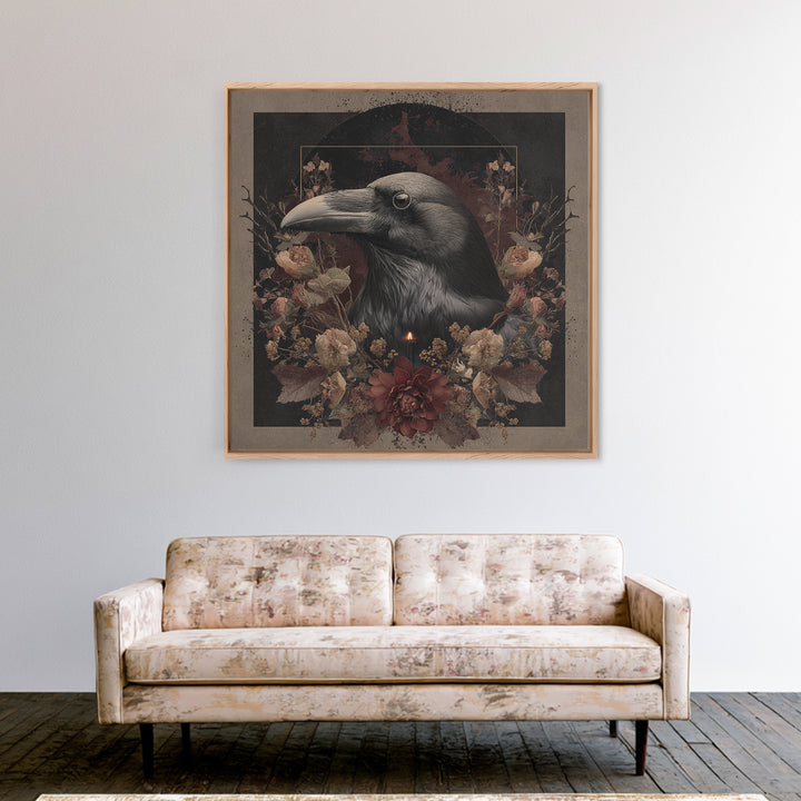 Ink Splatter Raven Composition Canvas Print, Black and White Art, Halloween Decor, Living Room Decor, Fine Art, Monochrome, BAW-1x1-20