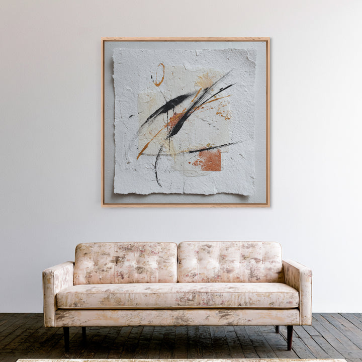 Abstract Charcoal Gestures on White Paper Framed Canvas Print, Black and White Art, Art Prints, Living Room Decor, Monochrome, BAW-1x1-28