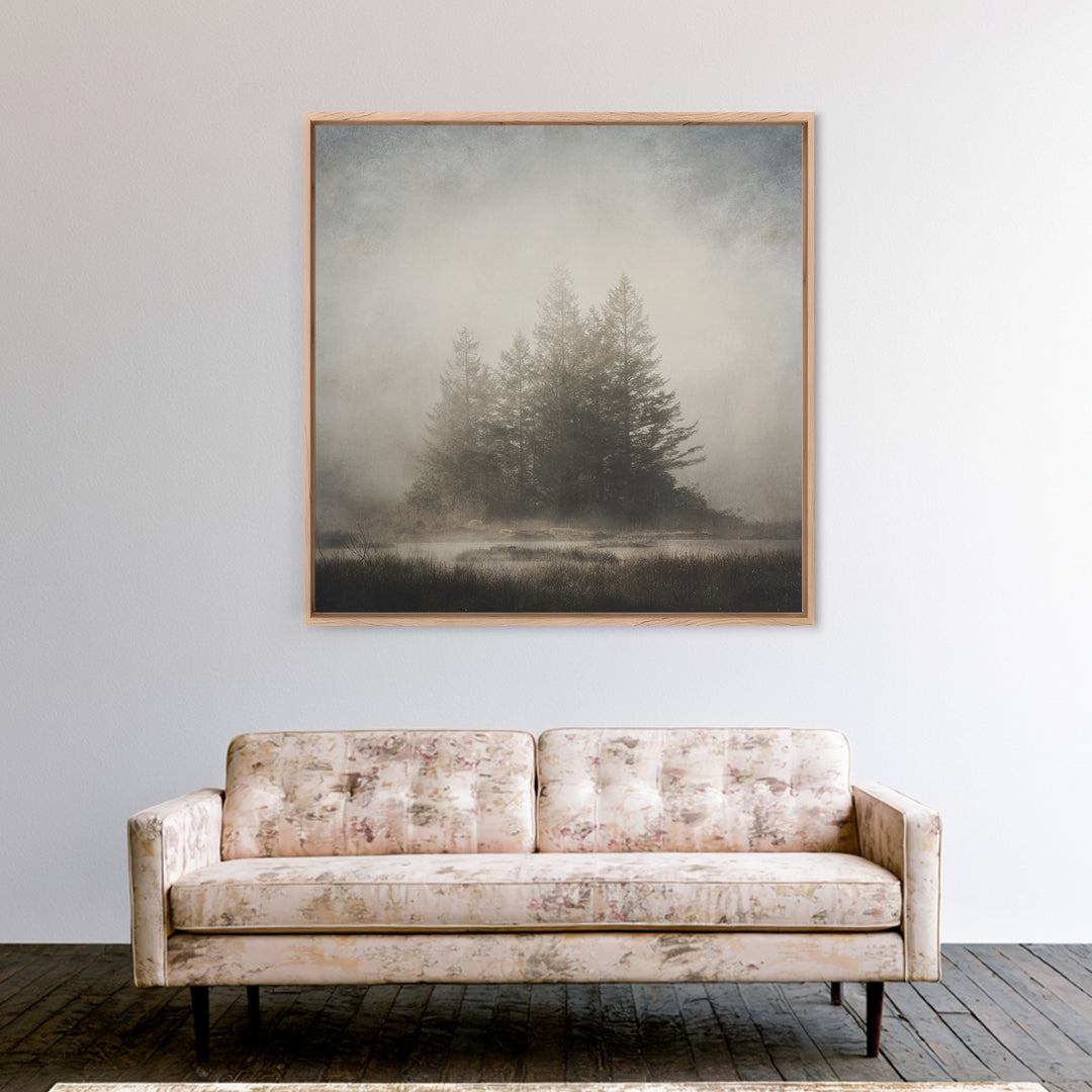 Moody Foggy Forest Canvas Print, Black and White Art, Printable Art, Living Room Decor, Fine Art, Monochrome, Gallery Decor, BAW-1x1-31