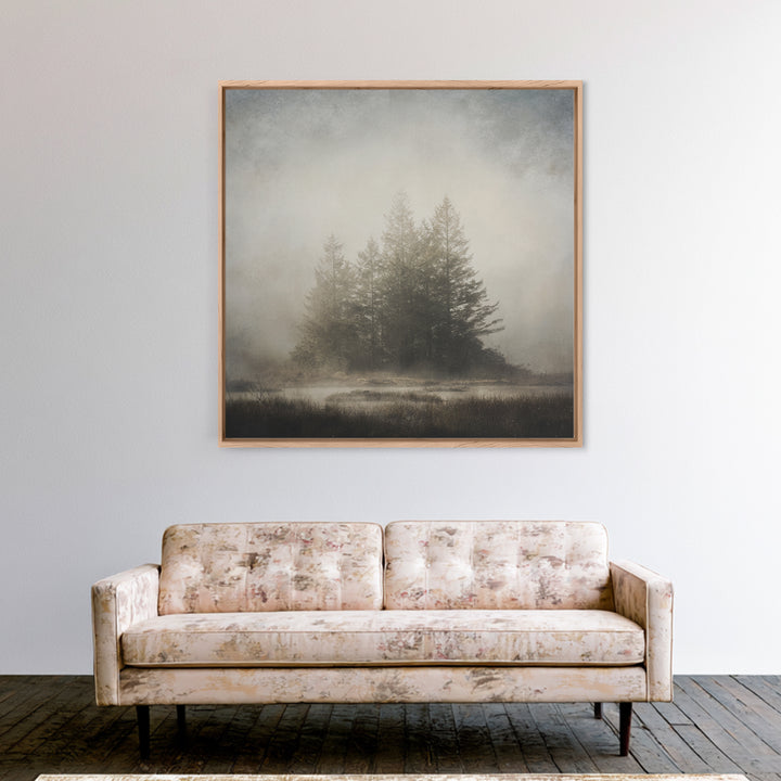 Moody Foggy Forest Canvas Print, Black and White Art, Printable Art, Living Room Decor, Fine Art, Monochrome, Gallery Decor, BAW-1x1-31