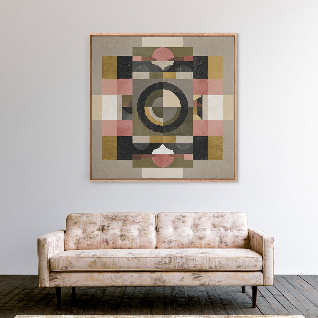 Geometric Bauhaus Grayscale Shapes Framed Canvas Print, Black and White Art, Set of 3 Prints, Living Room Decor, Monochrome, BAW-1x1-42