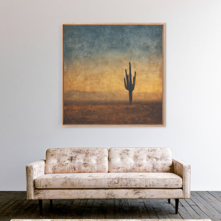 Monochrome Desert Cactus Silhouette Canvas Print, Black and White Art, Luxury Decor, Living Room Decor, Fine Art, Monochrome, BAW-1x1-45