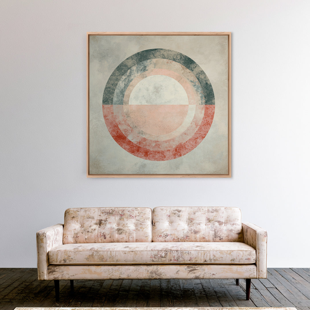 Large Circle and Line Abstract Framed Canvas Print, Black and White Art, Wall Decor, Living Room Decor, Fine Art, Monochrome, BAW-1x1-48