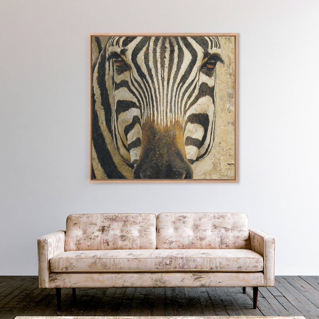 Zebra Stripe Closeup as Graphic Abstraction Canvas Print, Black and White Art, Living Room Decor, Monochrome, BAW-1x1-56