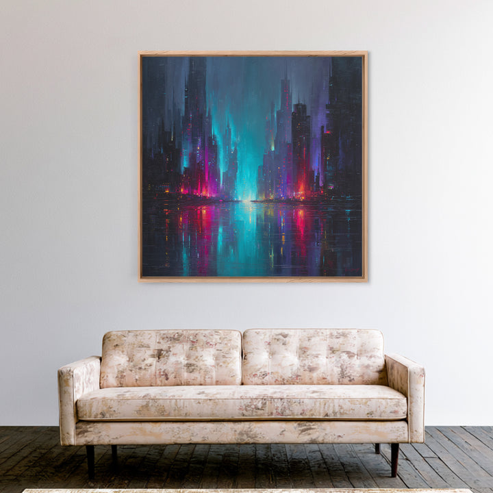 Monochrome City Skyline Reflected Canvas Print, Black and White Art, Gallery Decor, Living Room Decor, Fine Art, Monochrome, BAW-1x1-59