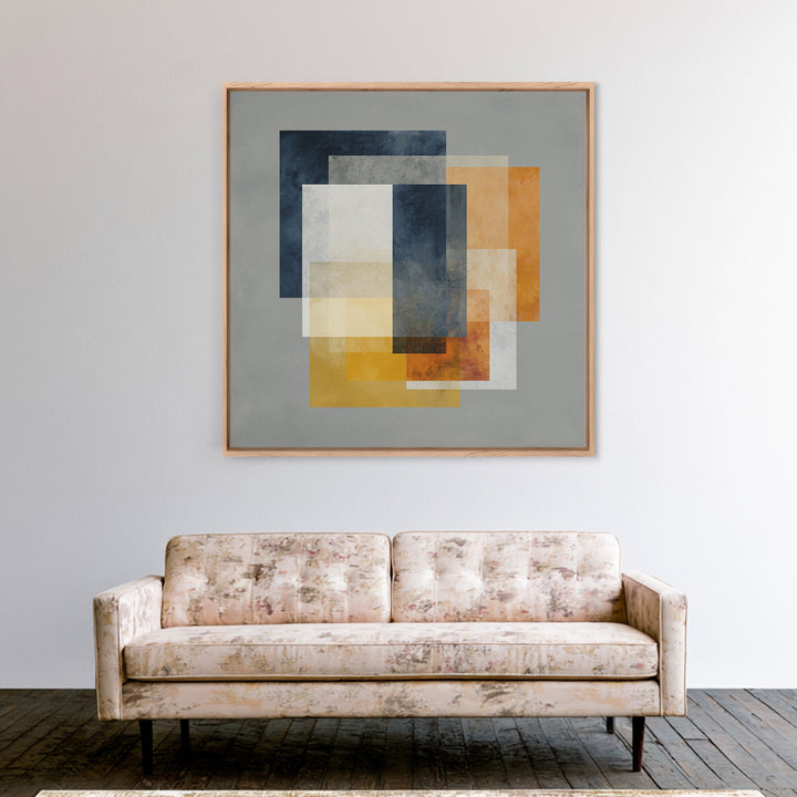 Geometric Bauhaus Grayscale Shapes Framed Canvas Print, Black and White Art, Set of 3 Prints, Living Room Decor, Monochrome, BAW-1x1-66