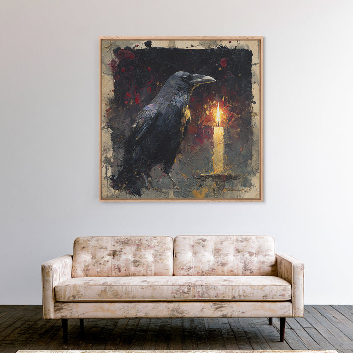Ink Splatter Raven Composition Framed Canvas Print, Black and White Art, Canvas Print, Living Room Decor, Fine Art, Monochrome, BAW-1x1-68