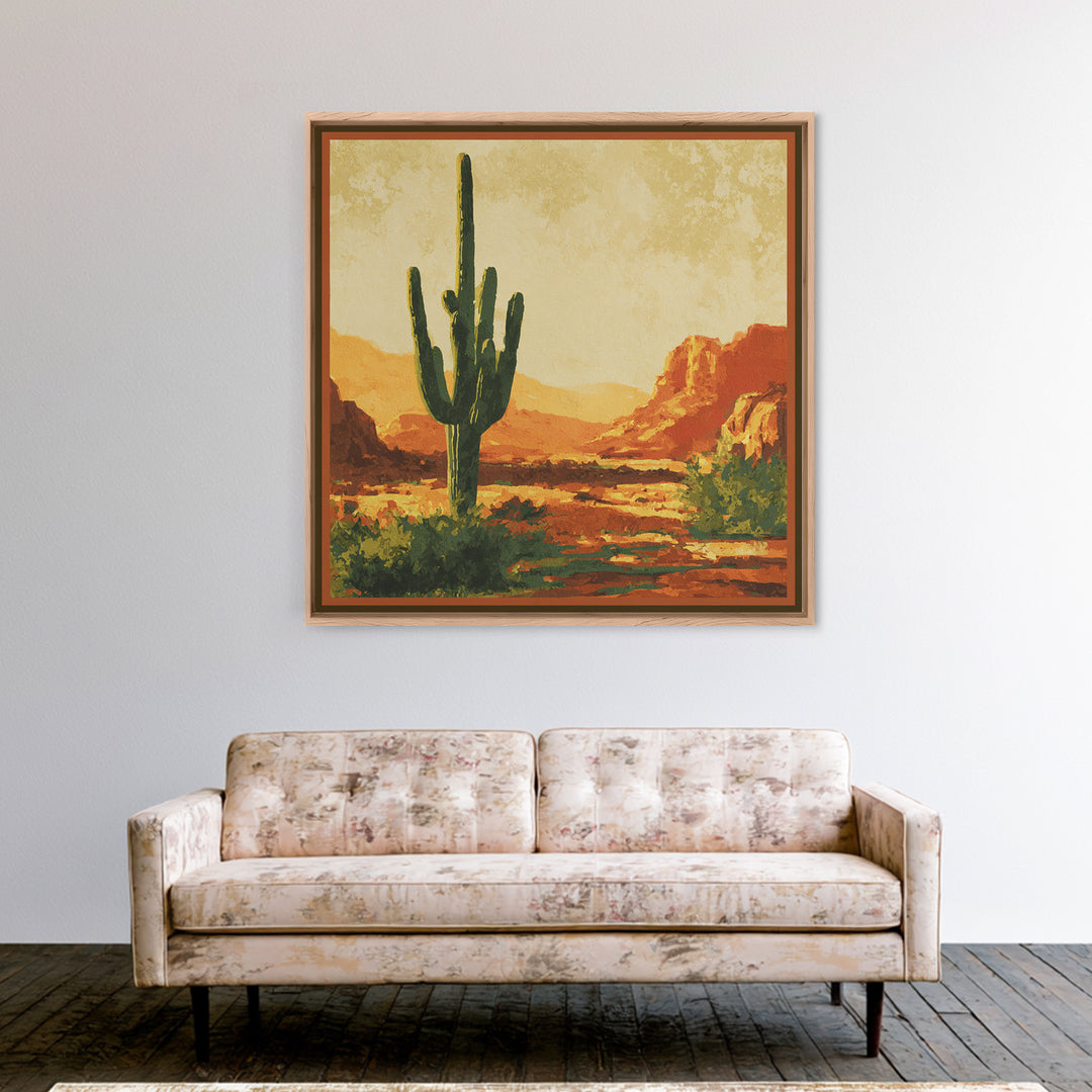 Monochrome Desert Cactus Silhouette Canvas Print, Black and White Art, Luxury Decor, Living Room Decor, Fine Art, Monochrome, BAW-1x1-69