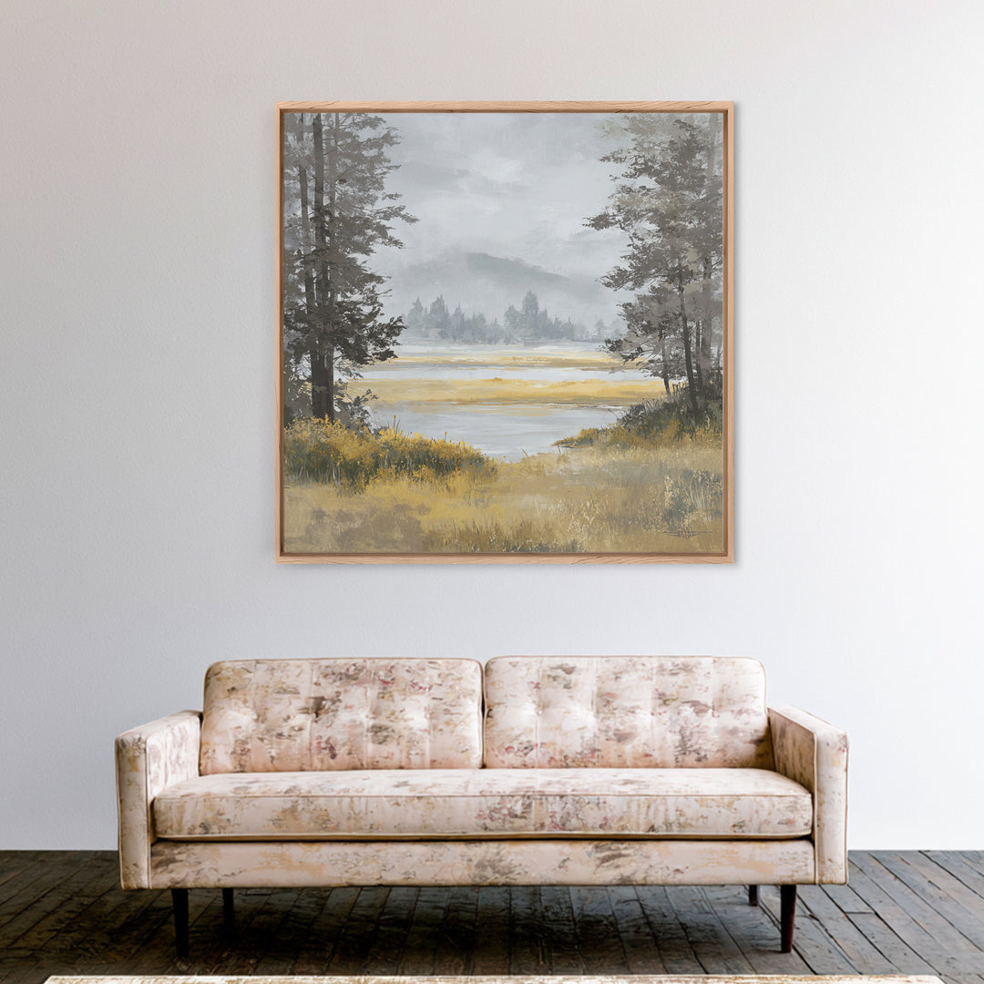 Moody Foggy Forest Framed Canvas Print, Black and White Art, Gothic Decor, Living Room Decor, Oil Painting, Monochrome, BAW-1x1-7