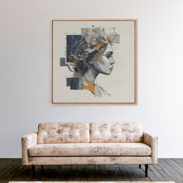 Monochrome Female Profile Framed Canvas Print, Black and White Art, Home Decor, Living Room Decor, Abstract Art, Monochrome, BAW-1x1-73