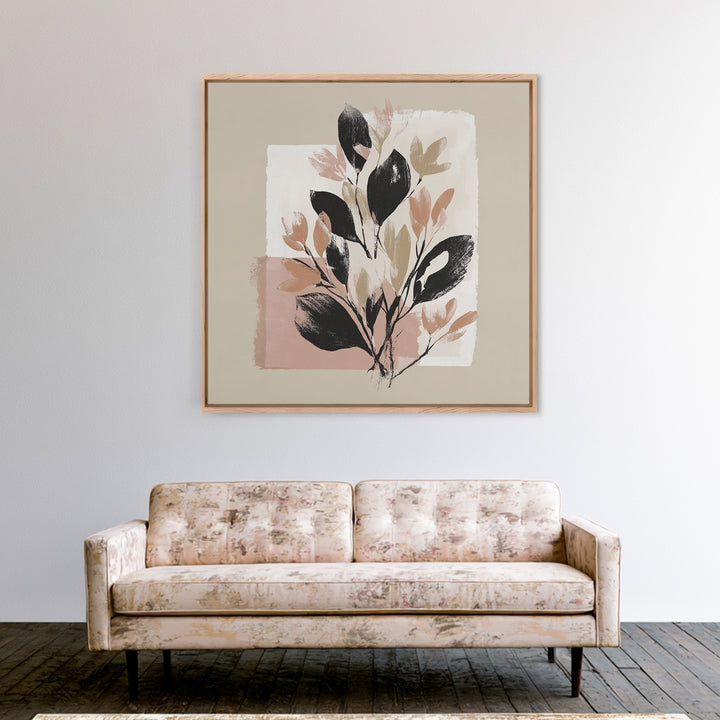 Minimal Botanical Branch Framed Canvas Print, Black and White Art, Statement Artwork, Living Room Decor, Fine Art, Monochrome, BAW-1x1-78