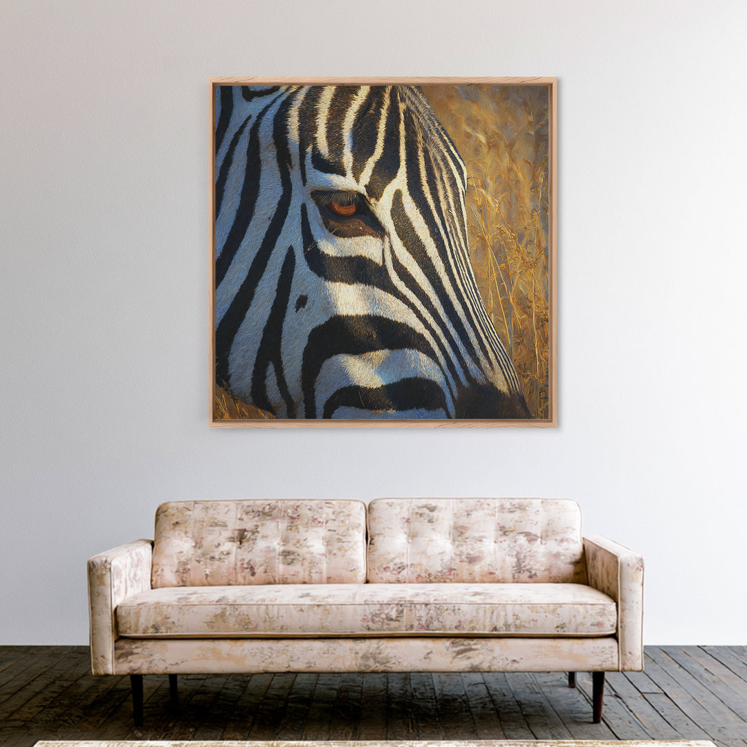 Zebra Stripe Closeup as Graphic Abstraction Framed Canvas Print, Black and White Art, Art Print, Living Room Decor, Monochrome, BAW-1x1-8