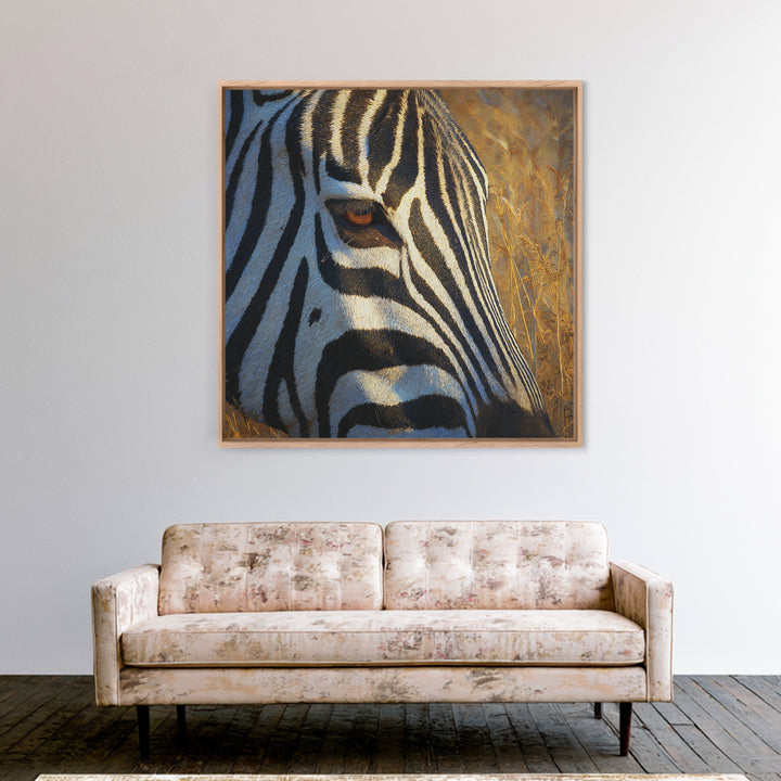 Zebra Stripe Closeup as Graphic Abstraction Framed Canvas Print, Black and White Art, Art Print, Living Room Decor, Monochrome, BAW-1x1-8