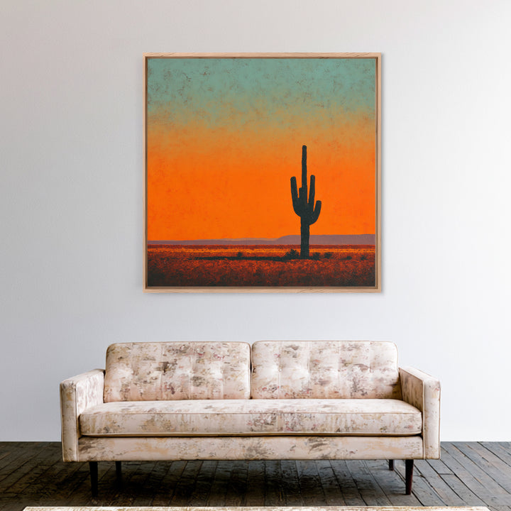 Monochrome Desert Cactus Silhouette Framed Canvas Print, Black and White Art, Wall Art, Living Room Decor, Fine Art, Monochrome, BAW-1x1-93