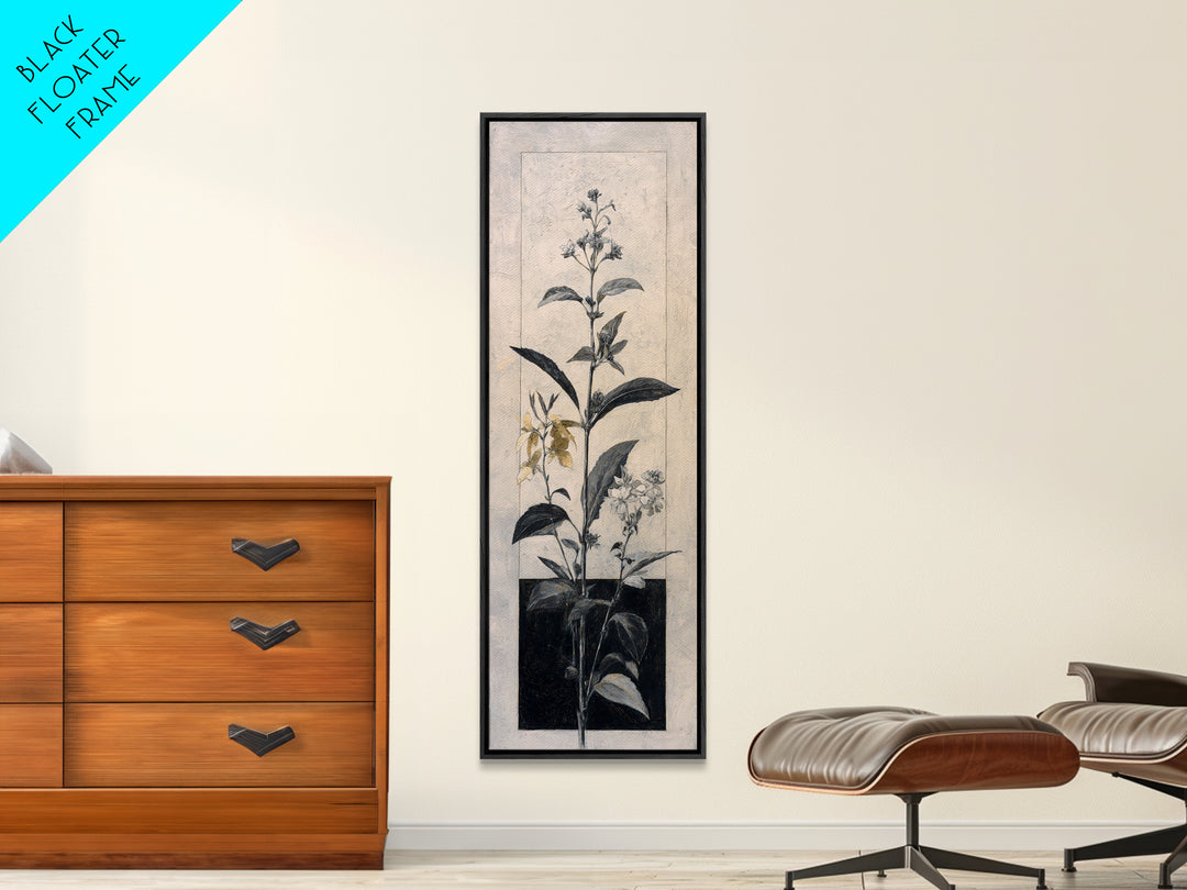 Black and White Botanical Specimen Plate Canvas Print, Black and White Art, Wood Wall Art, Living Room Decor, Monochrome, BAW-1x3-11
