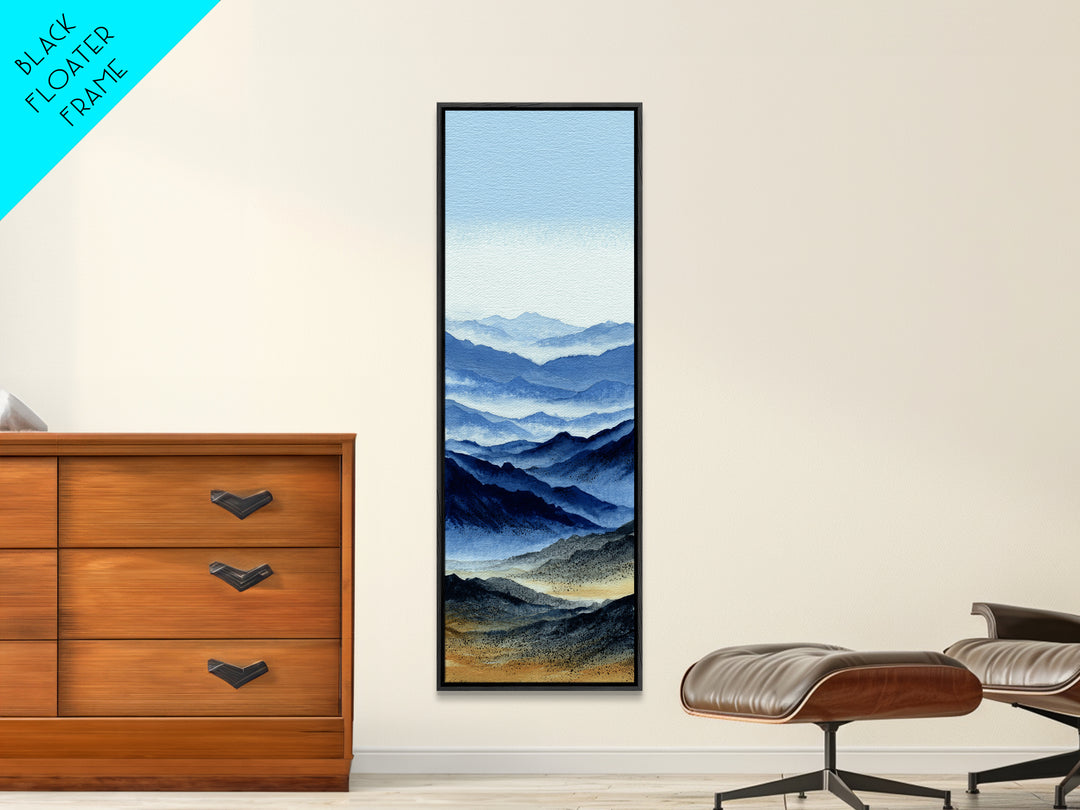 Black Ink Mountain Range Canvas Print, Black and White Art, Gallery Decor, Living Room Decor, Fine Art, Monochrome, Wall Art, BAW-1x3-14
