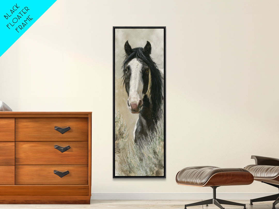 Black and White Wild Horse Portrait Canvas Print, Black and White Art, Art, Living Room Decor, Monochrome, Original Art, BAW-1x3-17