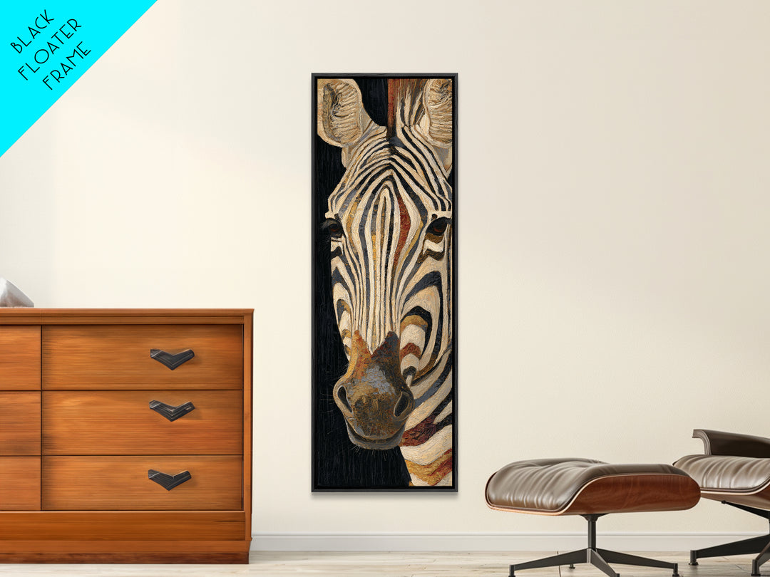 Zebra Stripe Closeup as Graphic Abstraction Framed Canvas Print, Black and White Art, Art, Living Room Decor, Monochrome, BAW-1x3-20