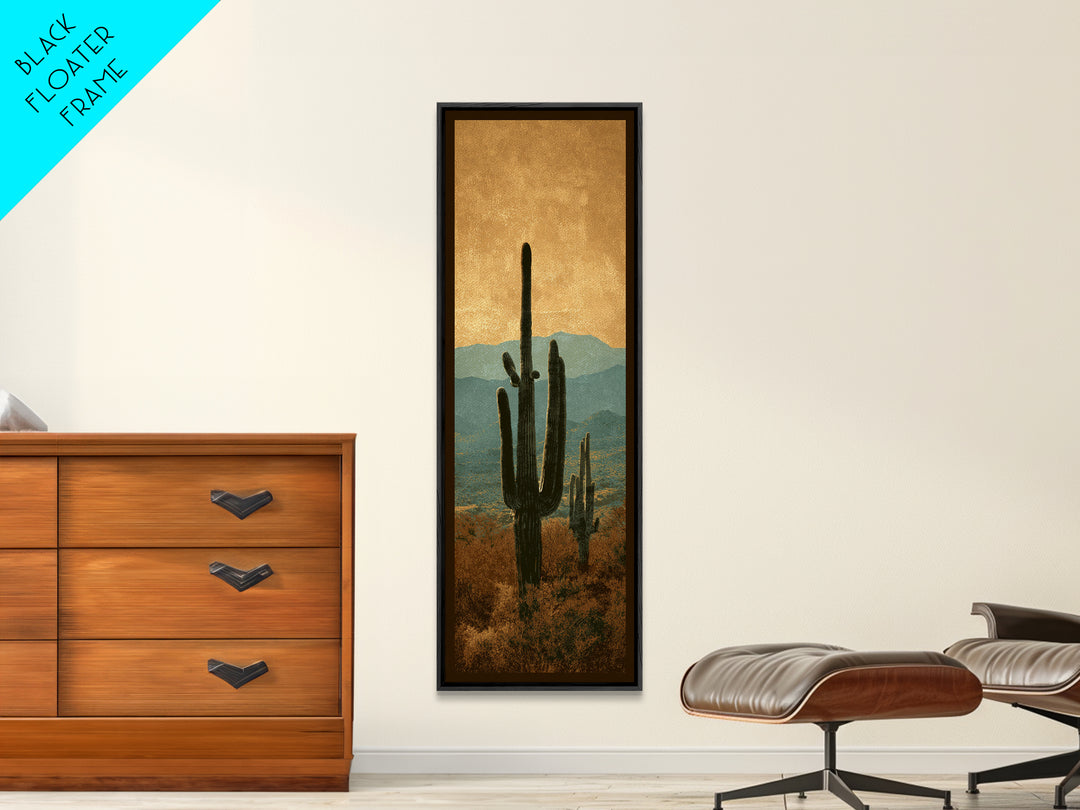 Monochrome Desert Cactus Silhouette Canvas Print, Black and White Art, Apartment Decor, Living Room Decor, Oil Painting, BAW-1x3-33
