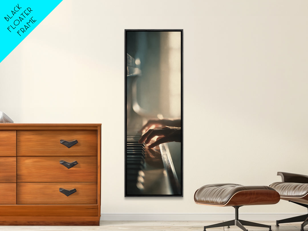 Piano Keys and Hands Framed Canvas Print, Black and White Art, Photo Prints, Living Room Decor, Watercolor Art, Monochrome, BAW-1x3-34