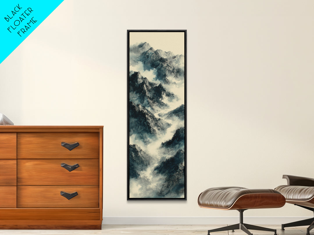 Black Ink Mountain Range Canvas Print, Black and White Art, Gallery Decor, Living Room Decor, Fine Art, Monochrome, Wall Art, BAW-1x3-38