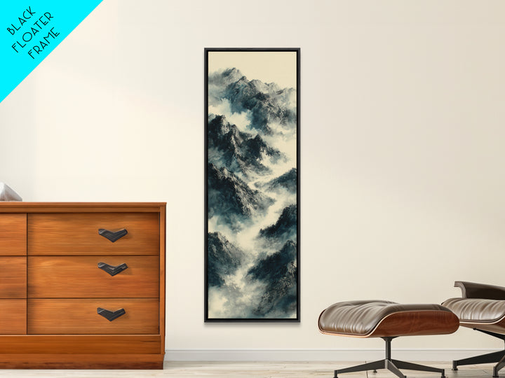 Black Ink Mountain Range Canvas Print, Black and White Art, Gallery Decor, Living Room Decor, Fine Art, Monochrome, Wall Art, BAW-1x3-38
