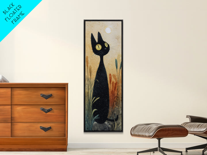 Black Cat Silhouette Framed Canvas Print, Black and White Art, Minimalist Decor, Living Room Decor, Fine Art, Monochrome, BAW-1x3-4