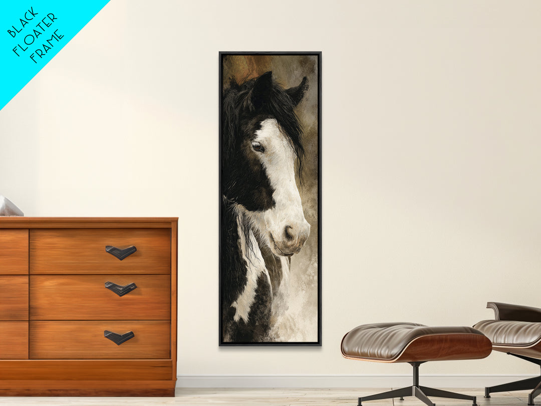 Black and White Wild Horse Portrait Canvas Print, Black and White Art, Photography Prints, Living Room Decor, Monochrome, BAW-1x3-41