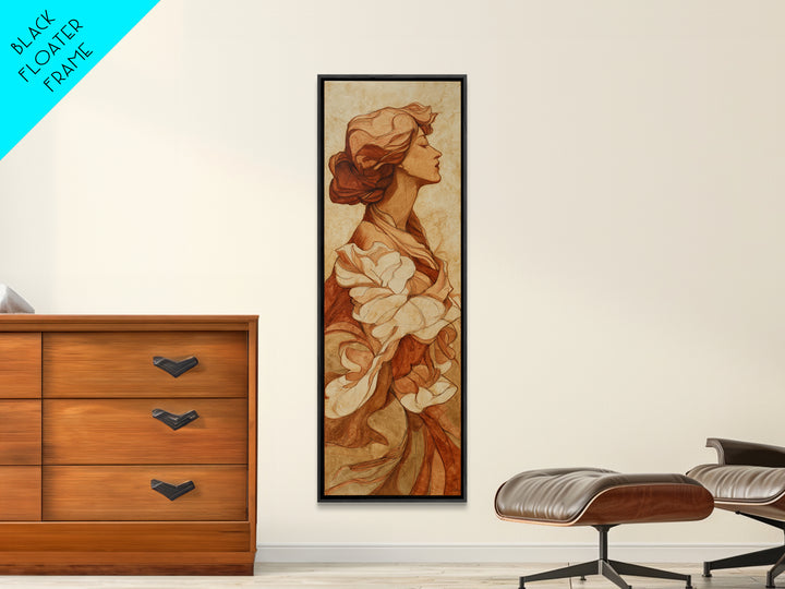 Classic Nude Figure Sketch Framed Canvas Print, Black and White Art, Wall Art, Living Room Decor, Oil Painting, Monochrome, BAW-1x3-45