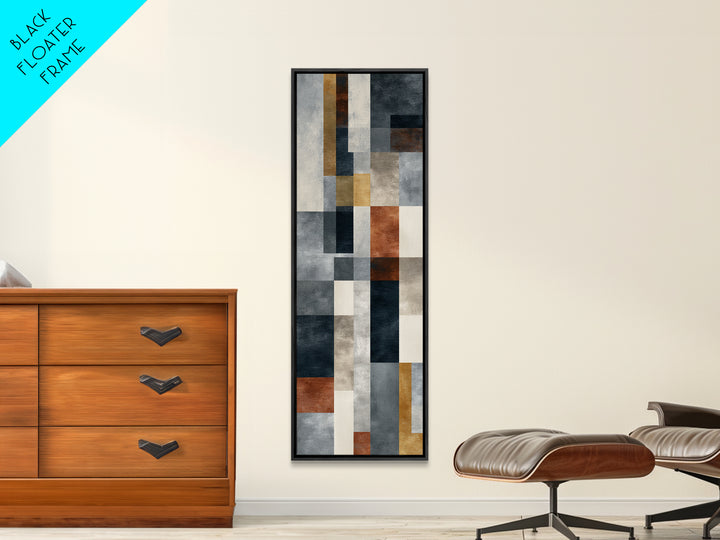 Geometric Bauhaus Grayscale Shapes Framed Canvas Print, Black and White Art, Modern Art, Living Room Decor, Abstract Art, BAW-1x3-54