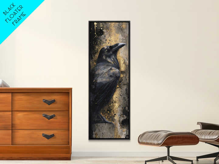 Ink Splatter Raven Composition Canvas Print, Black and White Art, Wood Wall Art, Living Room Decor, Fine Art, Monochrome, BAW-1x3-56