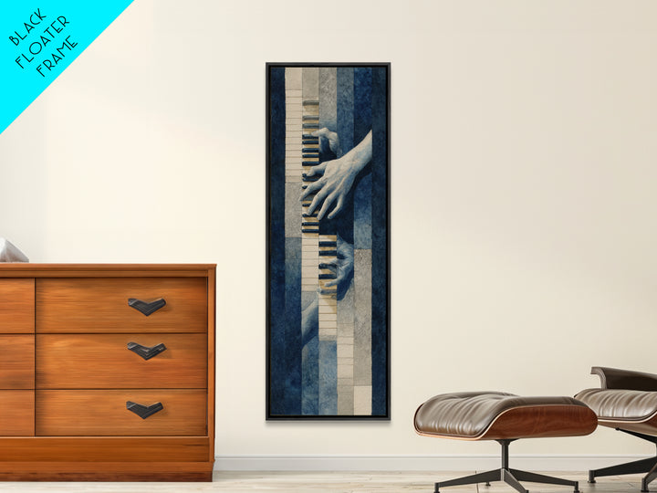 Piano Keys and Hands Framed Canvas Print, Black and White Art, Photo Prints, Living Room Decor, Watercolor Art, Monochrome, BAW-1x3-58
