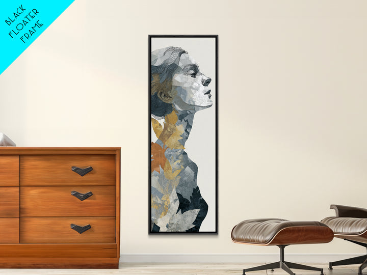 Monochrome Female Profile Framed Canvas Print, Black and White Art, Digital Prints, Living Room Decor, Abstract Art, Monochrome, BAW-1x3-61