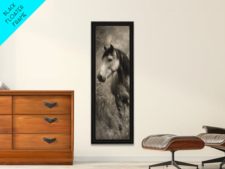 Black and White Wild Horse Portrait Canvas Print, Black and White Art, Halloween Decor, Living Room Decor, Oil Painting, BAW-1x3-65