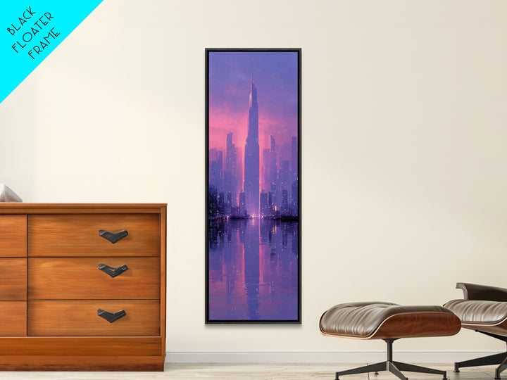 Monochrome City Skyline Reflected Framed Canvas Print, Black and White Art, Gallery Decor, Living Room Decor, Monochrome, BAW-1x3-71