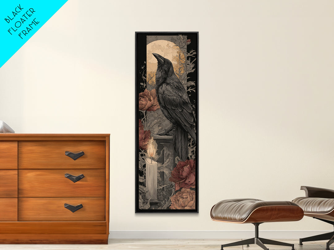 Ink Splatter Raven Composition Framed Canvas Print, Black and White Art, Contemporary Art, Living Room Decor, Monochrome, BAW-1x3-8