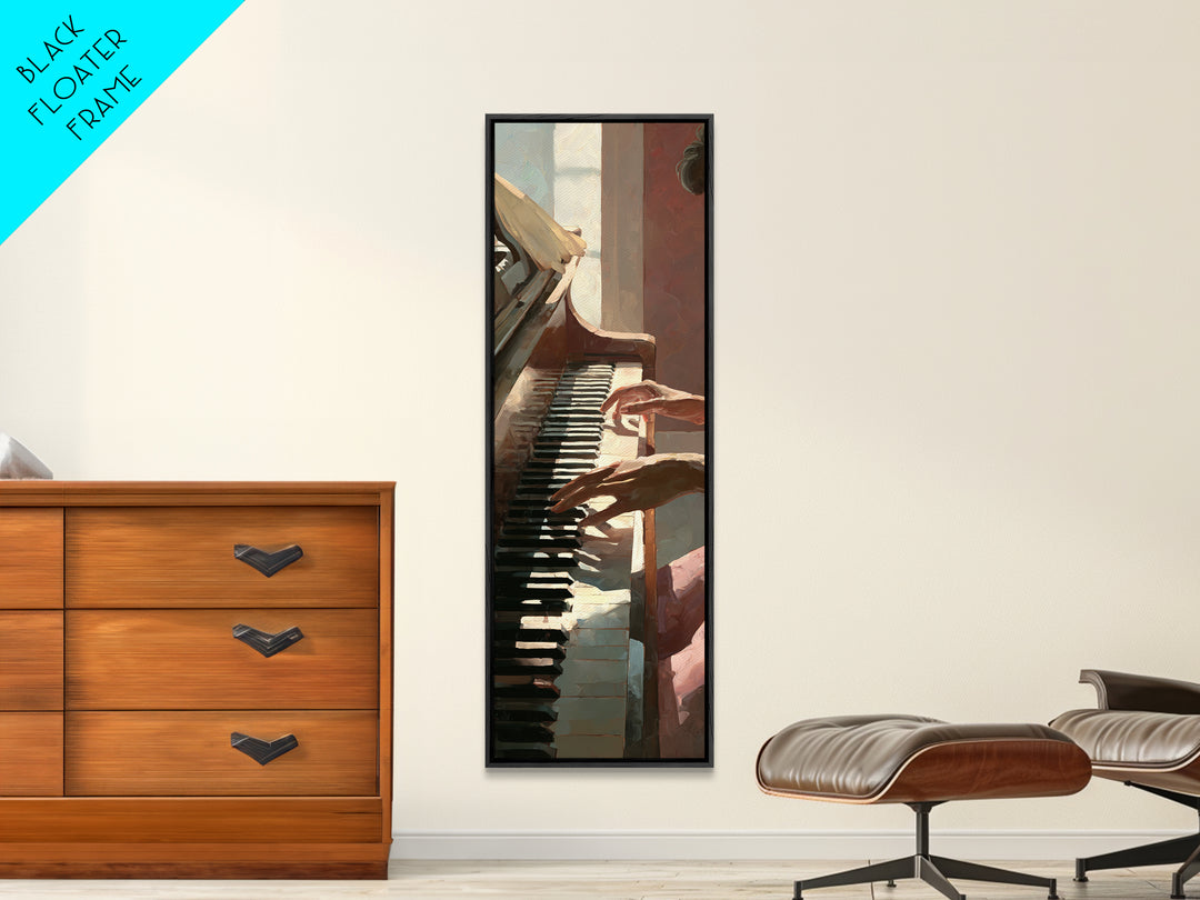 Piano Keys and Hands Canvas Print, Black and White Art, Boho Decor, Living Room Decor, Oil Painting, Monochrome, BAW-1x3-82