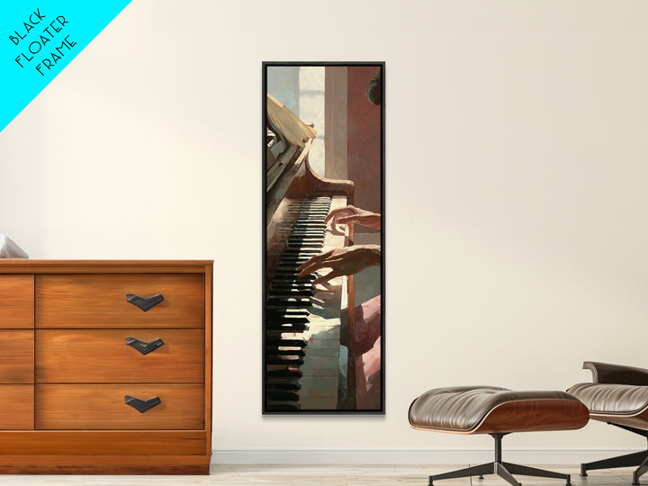 Piano Keys and Hands Canvas Print, Black and White Art, Boho Decor, Living Room Decor, Oil Painting, Monochrome, BAW-1x3-82