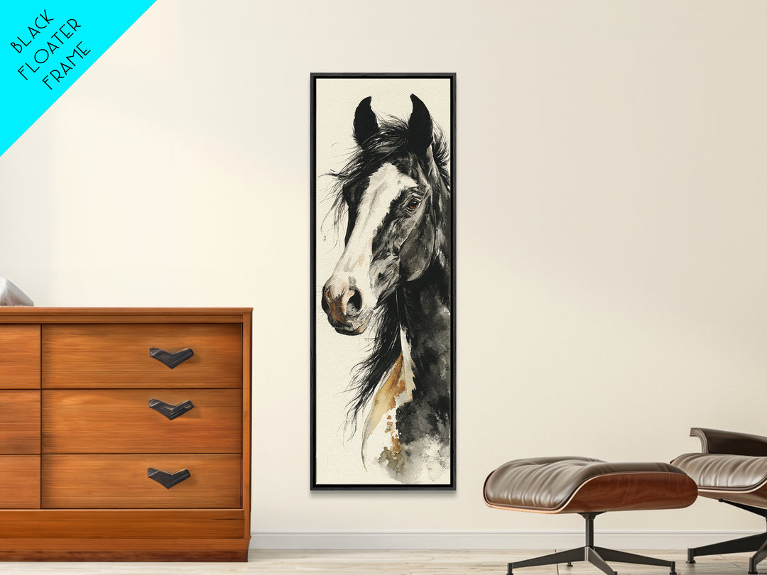 Black and White Wild Horse Portrait Canvas Print, Black and White Art, Cabin Decor, Living Room Decor, Fine Art, Monochrome, BAW-1x3-89