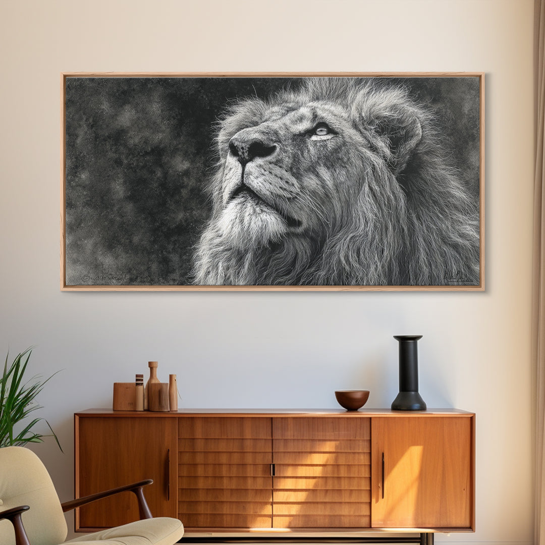 Dramatic Black and White Lion Portrait Canvas Print, Black and White Art, Halloween Decor, Living Room Decor, Monochrome, BAW-2x1-13