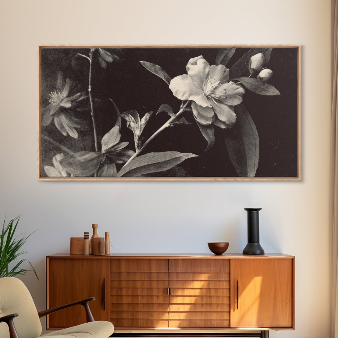 Black and White Botanical Specimen Plate Canvas Print, Black and White Art, Cabin Decor, Living Room Decor, Monochrome, BAW-2x1-19