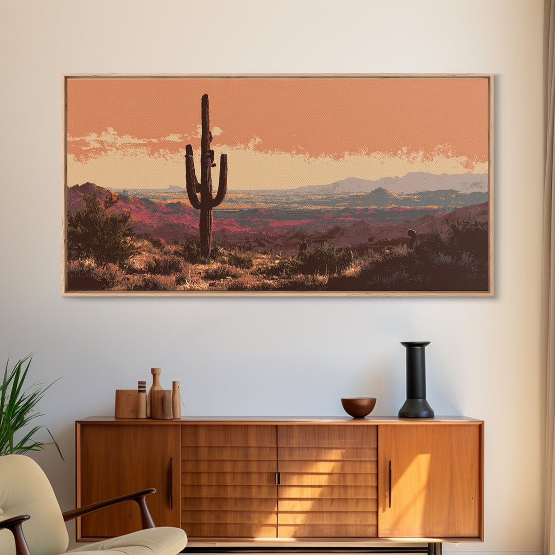 Monochrome Desert Cactus Silhouette Canvas Print, Black and White Art, Print, Living Room Decor, Watercolor Art, Monochrome, BAW-2x1-41