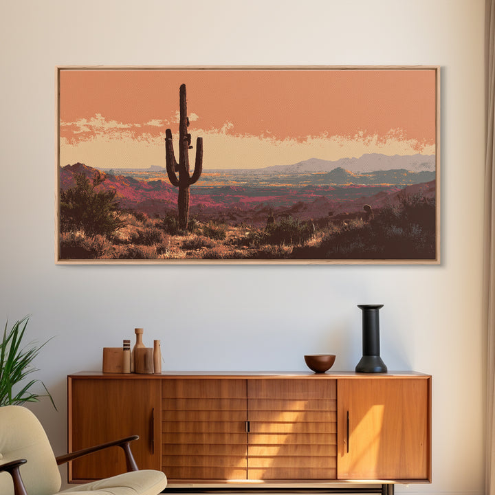 Monochrome Desert Cactus Silhouette Canvas Print, Black and White Art, Print, Living Room Decor, Watercolor Art, Monochrome, BAW-2x1-41