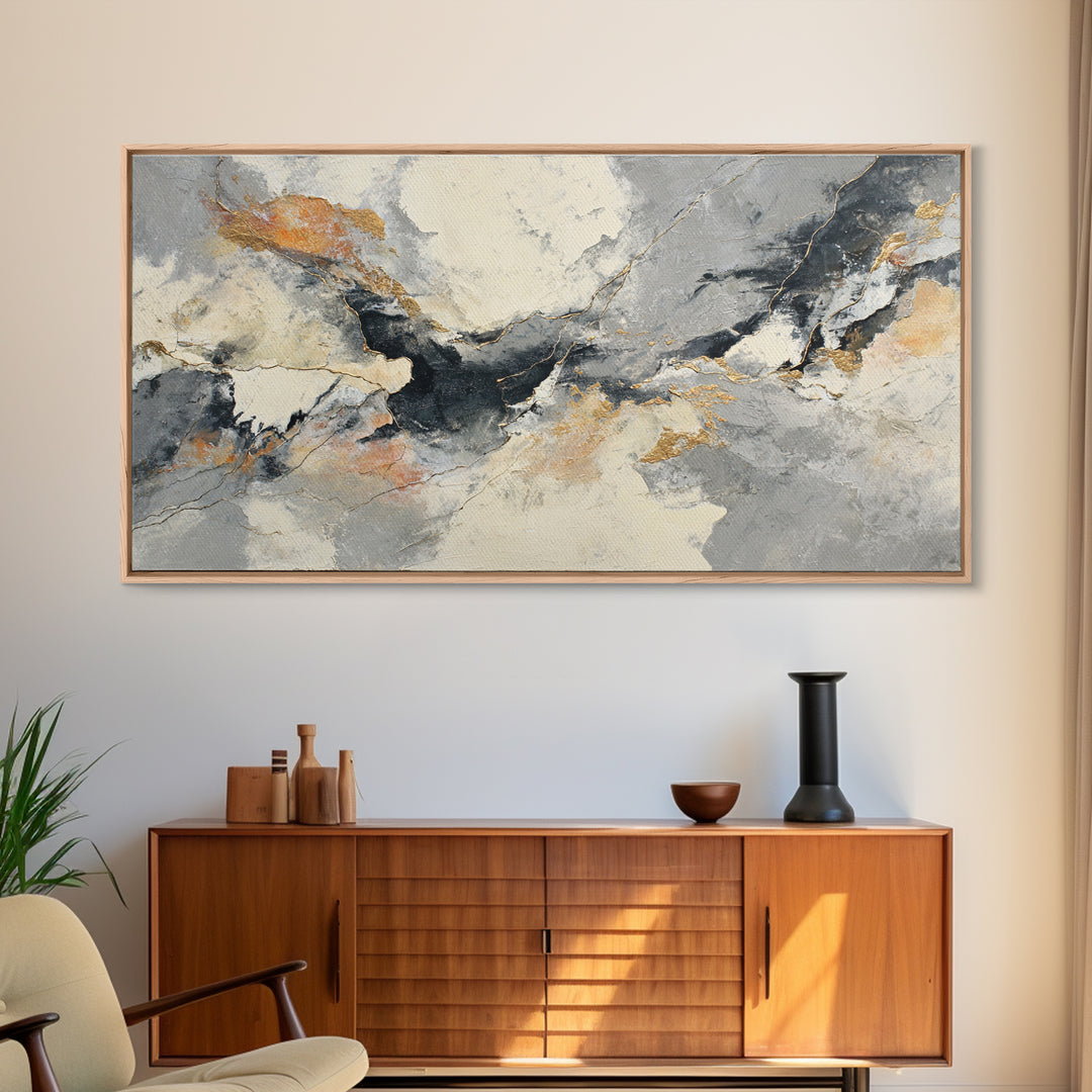 Abstract Marble Texture Framed Canvas Print, Black and White Art, Living Room Wall Art, Living Room Decor, Abstract Art, BAW-2x1-59