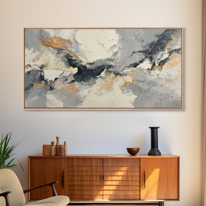Abstract Marble Texture Framed Canvas Print, Black and White Art, Living Room Wall Art, Living Room Decor, Abstract Art, BAW-2x1-59