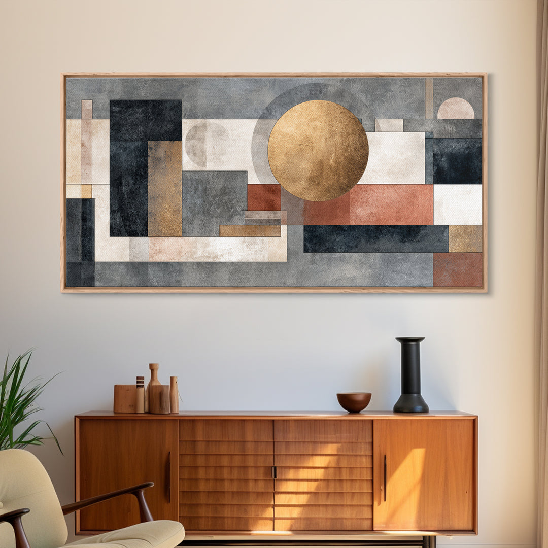 Geometric Bauhaus Grayscale Shapes Canvas Print, Black and White Art, Wall Art, Living Room Decor, Abstract Art, Monochrome, BAW-2x1-62