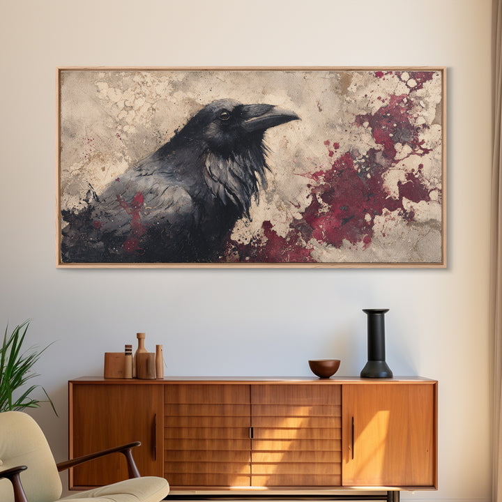 Ink Splatter Raven Composition Canvas Print, Black and White Art, Art Print, Living Room Decor, Fine Art, Monochrome, BAW-2x1-64